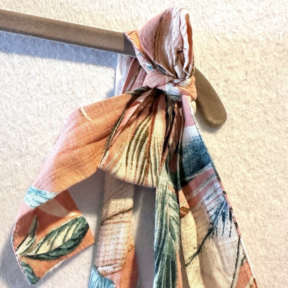 A.N.A. XL Orange Tropical Aloha Tank Top Square Neck Tie Shoulder Boxy Cropped - Picture 2 of 7